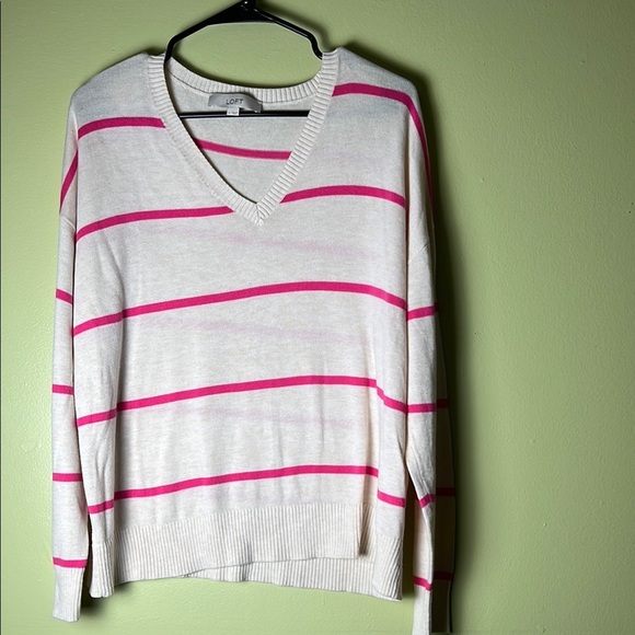 LOFT beige and Pink Striped Sweater - Picture 1 of 6